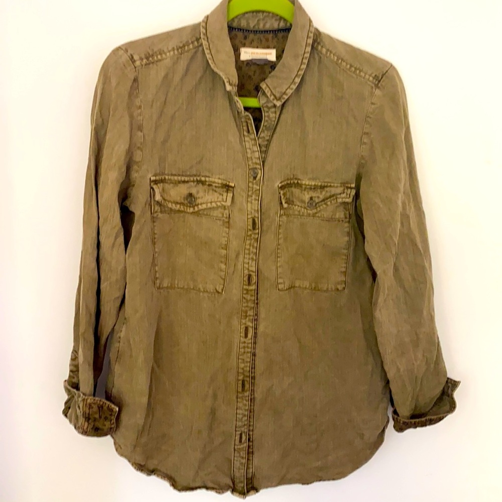 Anthropologie green button down utility shirt